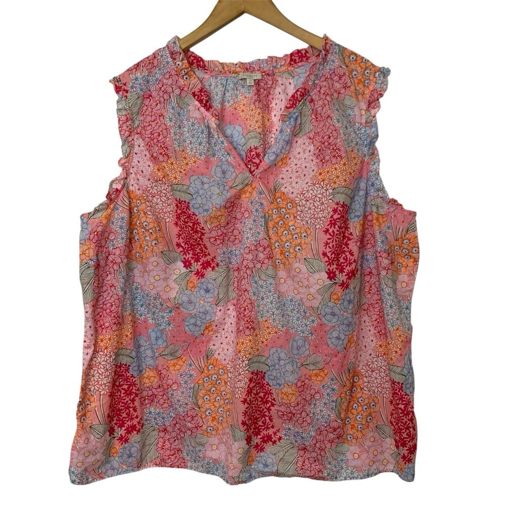 Talbots Plus Womens 3X Pink Orange Top Sleeveless Cotton Lightweight Colorful